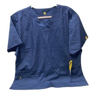 Navy Blue Nurse Scrub Top T-Shirt w Pockets, V-Neck, Size Women's XL, Brand New